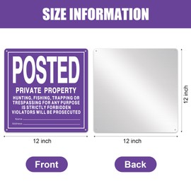Tandefio 4 Pcs No Trespassing Signs Private Property Reflective Aluminum Posted Signs Metal No Hunting or Trespassing Signs for Warning No Hunting Fishing Trapping Indoor Outdoor Use (Purple,12x12'')