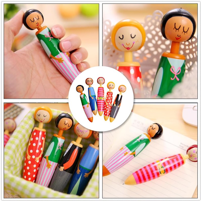 NOOMIEQCF 5-Pack Japanese Anime Doll Gel Pens 0.5mm Blue Ink