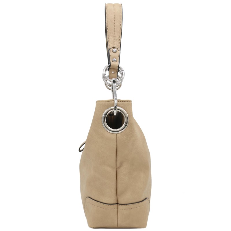 Hobo Shoulder Bag with Big Snap Hook Hardware (Taupe)