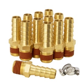 SUNGATOR 12-Pack Air Hose Fittings, 3/8" Barb to 1/4" NPT Air Hose Repair Kit with Sealant, 3/8" Barb to 1/4" NPT Air Hose Barb Fitting, Brass Barbed Air Hose Repair Connector with 12 Pcs Hose Clamp