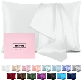 Silk Pillowcase for Hair and Skin Mulberry Silk Pillowcase Soft Breathable Smooth Both Sided Natural Silk Pillowcase with Zipper Beauty Sleep Silk Pillow Case 1 Pack for Gift (Queen, White)