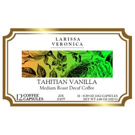 Tahitian Vanilla Medium Roast Decaf Coffee (Single Serve K-Cup Pods) (Gourmet, Naturally Flavored, Whole Coffee Beans) (12 pods, ZIN: 574777)