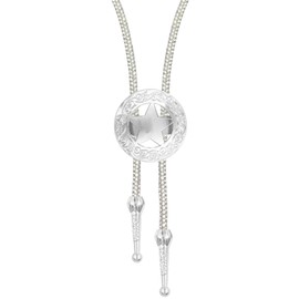 PEARLY JUN Bolo Tie for Women Men Rhinestone Cowboy Cord Western Fashion Festival Gifts Country Concert Decoration Accessory (Silver round star)