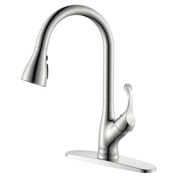APPASO Pull Down Kitchen Faucet with Sprayer Stainless Steel Brushed Nickel - Single Handle Commercial High Arc Pull Out Spray Head Kitchen Sink Faucets with Deck Plate, Grifos De Cocina