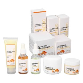 5pcs Turmeric Skin Care Set Face Wash Serum Hydrating Skin Oil Face Cream Clay Mask for All Skin Types