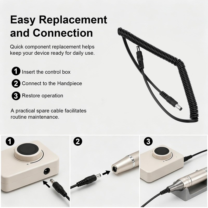 Nail Drill Cord Replacement, 48.5cm/19.1in, 5.5x2.5mm/0.21x0.98in Connector