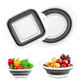 2 Pcs Collapsible Colander Sieve, Foldable Colander Strainers and Colanders & Food Strainers, Collapsible Kitchen Sink Colander with Handle for Draining Vegetable Fruits Pasta Strainer(Oval+Square)