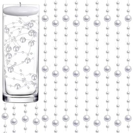 50 Pcs Pearl String for Floating Candles Centerpiece, Silver Faux Pearl Beads Vase Filler for Wedding Table Décor.