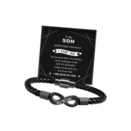 GBTBYS Love You Son Bracelet, Son Gifts from Mom Dad, Infinity Leather Bracelet Birthday Gifts Ideas for Son Bonus Son Stepson Bonus Son in Law