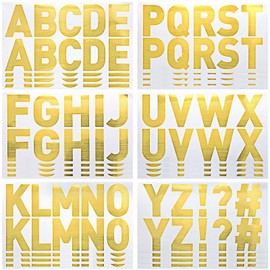 Chinco 232 Pcs 24 Sheets Gold Letter Stickers Large Bulletin Board Letters for Classroom 2.5 Inch Self Adhesive Vinyl Alphabet Stickers for Poster Board Letters Mailbox Classroom School Home Decor