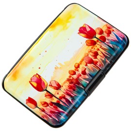 Kaabao Credit Card Holder, Metal Card Wallet RFID Blocking Mini Slim Aluminum Business Hard Card Case for Women Men (Tulip)