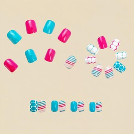 24Pcs Press on Nails Short Oval Fake Nails with Designs Tortoise Shell False Nails for Women Colorful Stick on Nails Pink Glue on Nails Full Cover Artificial Acrylic Nails Square Fake Nails