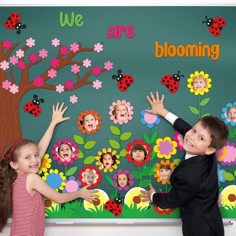 Mooliwe 74 Pcs Spring Flower Bulletin Board Decorations Set We