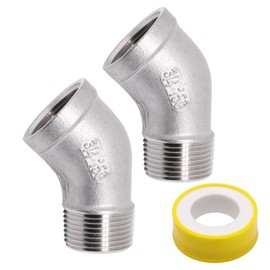 ZHMEINA 2 Pack 45 Degree Elbow Pipe Fittings, 3/4" NPT Male x 3/4" NPT Female 304 Stainless Steel Pipe Fitting, Thread Connector Adapter, With 1 Tape