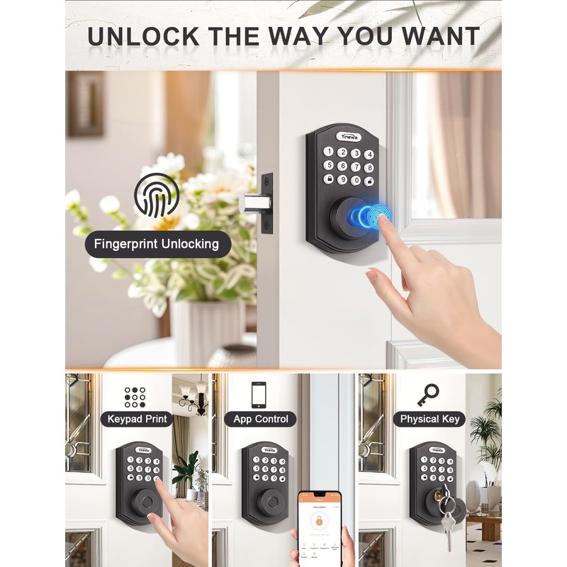 Tinewa Smart Locks for Front Door - Oil Rubbed Bronze