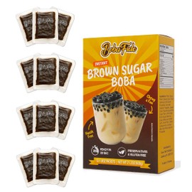 BOBA FIDE Instant Brown Sugar Boba Tapioca Pearls, 12 Packets of Microwavable Black Tapioca Pearls for Boba Bubble Tea, Ready in 25 Seconds, No Corn Syrup, Preservatives & Gluten Free, Vegan