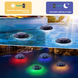 Pugwoy Solar Floating Pool Lights,RGBW Upper and Lower Color Changing LED Light,Waterproof Pool Lights That Float,Remote Controlled Floating Light for Hot Tubs,Outdoor Decorations (4, RGBW)