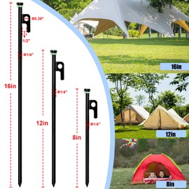 12Pcs Tent Stake with Hammer Set, 8in Tent Stakes Heavy Duty with 10.5in Tent Stakes Hammer, Storage Pouch, Forged Steel Tent Stakes for Camping Used on Rocks, Grassland(12Pcs 8in Stakes+Hammer)