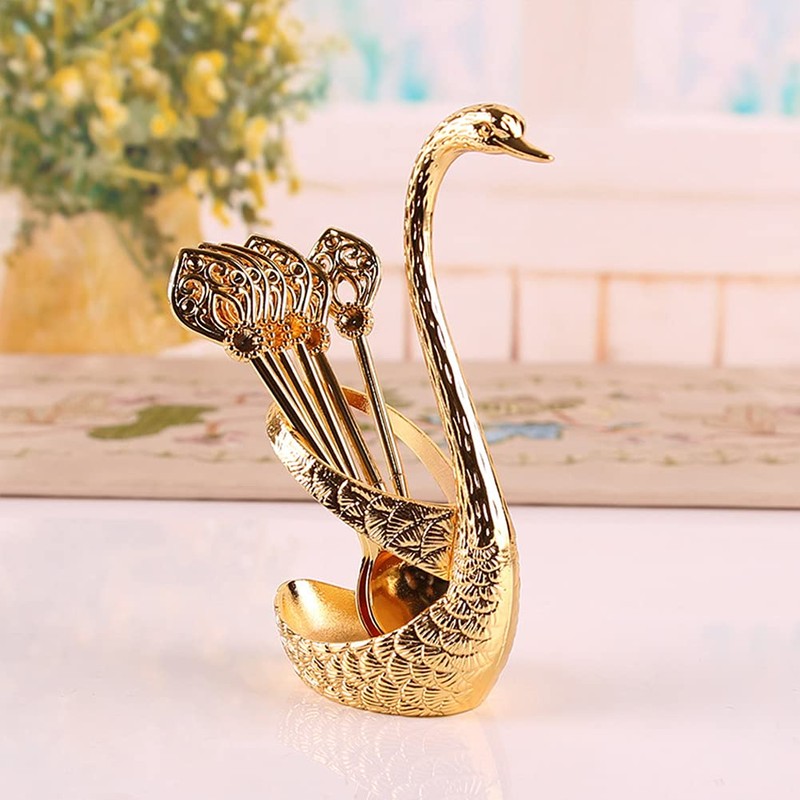 4.8 in Coffee Spoon Set With Holder, Swan Spoon And