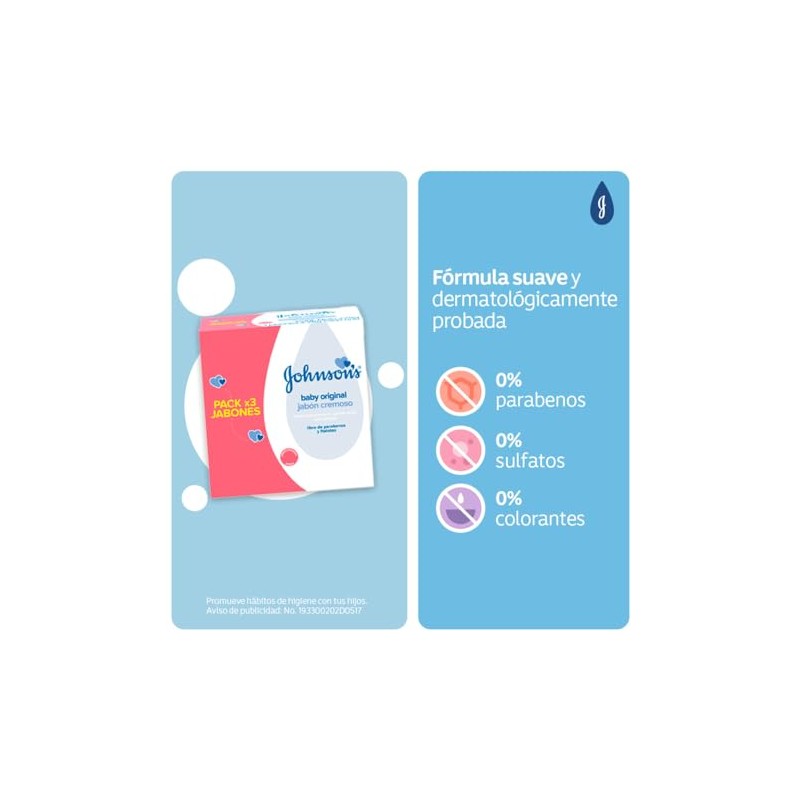 JOHNSONS Jabón en Barra para bebé Original 75 gr 3-Pack