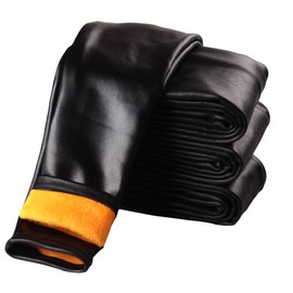 Tulucky Girls Winter Warm Pants Thick Fleece Lined Faux Leather Stretchy Teens Leggings (Black, Tag120)