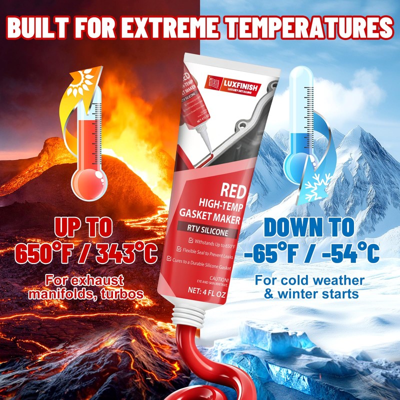 LUXFINISH RTV Silicone Gasket Maker, High Temp Silicone Sealant –