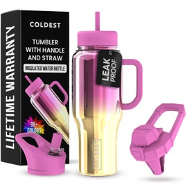 Coldest 40 oz Tumbler with Handle and Straw - 100% Spill Proof Tumbler with Straw (3 Lids) - Stainless Steel Insulated Leakproof Tumblers for Women & Men - Cup Holder Friendly - 36 oz (SunTan Nova)