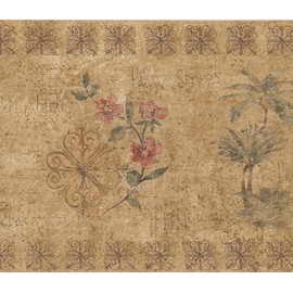 Brown Beige Old Style Mediterranean Wallpaper Border Retro Design, Roll 15' x 6.87''