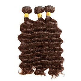 Hxxcoup Sew-in Bundles Real Hair Wefts for Sewing Human Hair Bundles Deep Wave #4 Dark Brown Double Weft Extensions 22 24 26 Inches with Minimal Smell Minimal Tangle 100 g/pc for Women