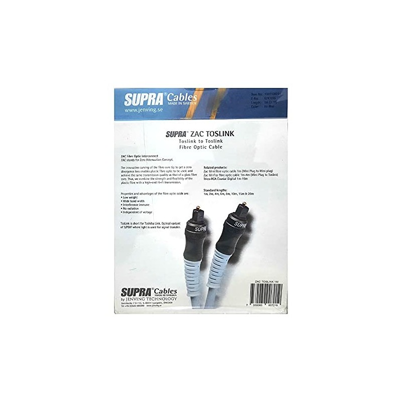 Supra ZAC Toslink Cable: 1 Metre