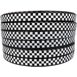 Black Grosgrain Ribbon White Checkered Printed, 3/8 Inch 25Yards
