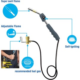 BLUEFIRE HZ-8394 Self Igniting 3' Hose Gas Welding Torch With Handy Clip and Propane Cylinder Super Swirl Flame Hand Held Portable Blowtorch Nozzle Fuel by MAPP MAP Pro