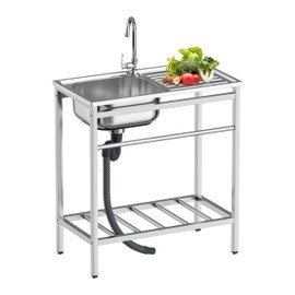 Vivrhintty Free Standing Kitchen Sink with Workbench, Stainless Steel Utility Sink with Set for Commerical, Outdoor, Garage, Laundry Room Use (29.52"D x 15.74"W x 29.52"H)