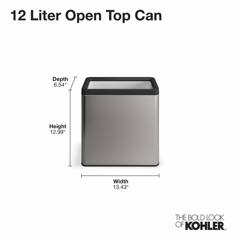 KOHLER K-31313-BST 12-Liter Open-Top Trash Can, Black Stainless Steel
