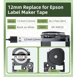 Aonomi LK-4WBN SS12KW Label Tape Replace for Epson Label Maker Tape LC-4WBN LC 4WBN9 12mm 1/2" Black on White 0.47" Compatible with Epson LabelWorks LW300 LW400 LW500 Label Maker, 6-Pack