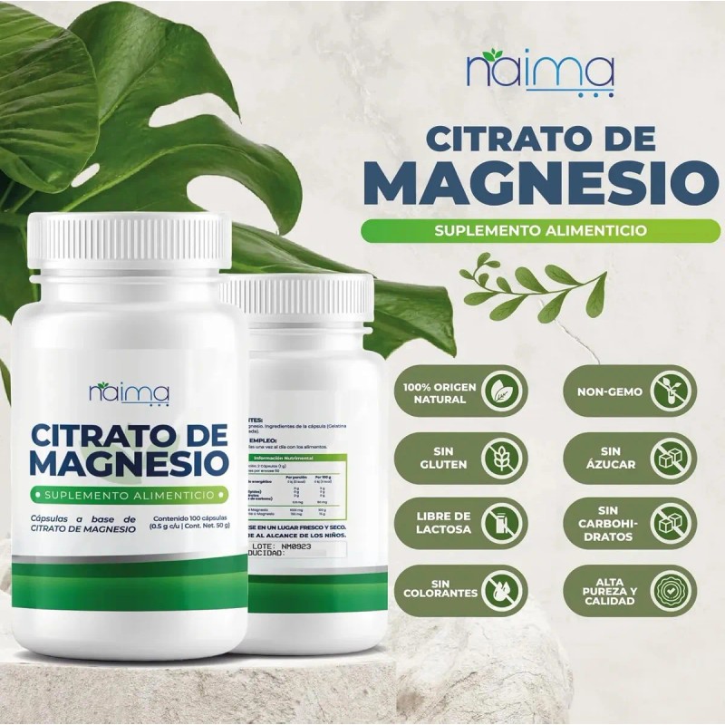 Citrato Magnesio 500mg Naima 60caps Puro Alta Absorción