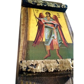 Icona dell'Arcangelo Raffaello/Mp3 in legno greco e cristiano ortodosso Monte Athos