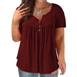 Summer Tops for Womens Plus Size 3X Button Up Shirts Wine Red 22W