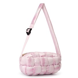 Puffer Tote Bag Handmade Woven Small Shoulder Bag Lightweight Puffy Dupe Purse Trendy Hobo Dumpling Handbags, Pink Cloudy, Small