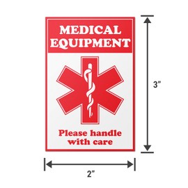 Medical Equipment Luggage Label Stickers - 2" X 3" Please Handle with Care for Medical Instruments or Devices During Travel or Shipping, Strong Adhesive & Highly Visible (300 Labels on Sheet)
