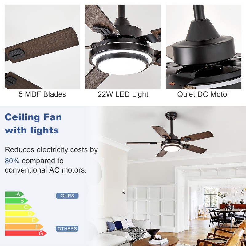 Depuley 42-Inch Ceiling Fan with Light: Walnut Ceiling Fans with