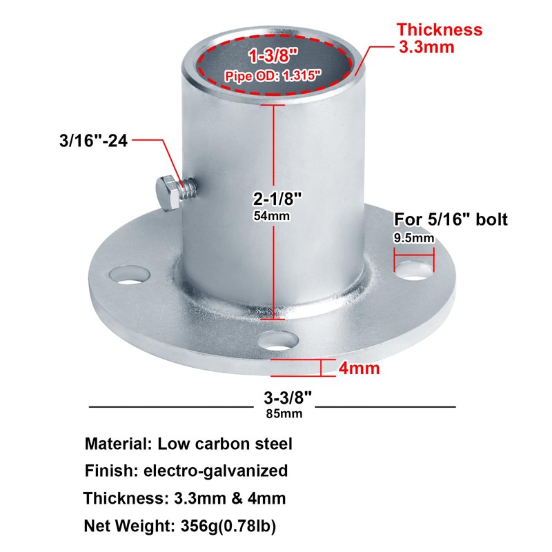 Fanmao 4 Pcs 1-3/8" Chain Link Fence Post Floor Flanges,