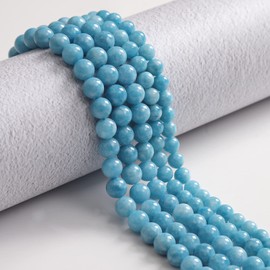 60 abalorio sueltas de calcedonia azul de 6 mm para hacer joyas, abalorio semipreciosas naturales redondas y lisas, abalorio espaciadoras para collares y pulseras