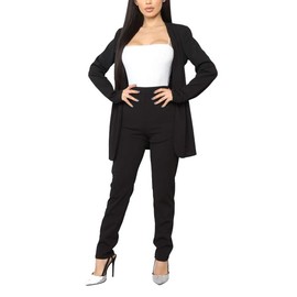 Aro Lora Women's 2 Piece Outfit Casual Solid Open Front Blazer and Pencil Pant Suits Set Large Black