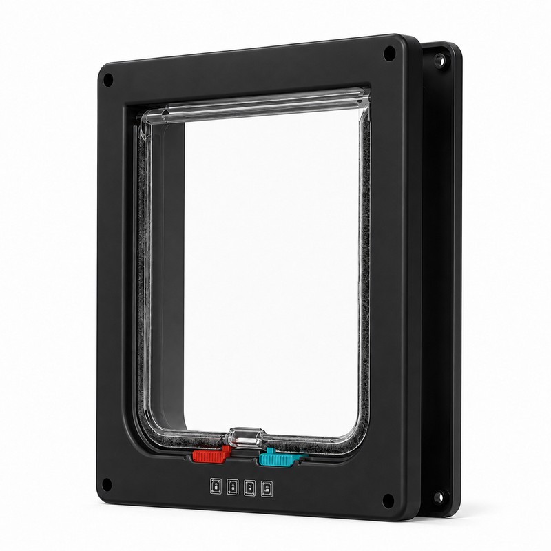 Cat Door with Clear Swing Flap & Brush Seal, 4-Way