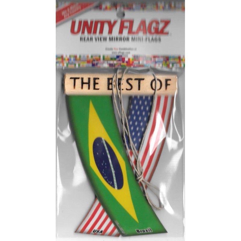 Rear view mirror car flags Brazil and USA Brazilian unity