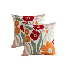 YIcabinet Pack of 2 Throw Pillow Covers,Embroidered Floral Pillow Case Soft Square Decorative Pillowcases for Home Sofa Couch 18x18 Inch