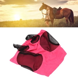 Fdit Máscara de Mosca de Malla de Caballo, Cubierta de Cara de Caballo, Protección de Orejas Elástica Cómoda, Elástico Transpirable para Granero (Rosa roja)