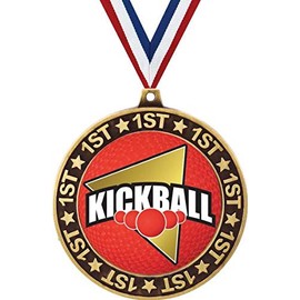 Kickball 1st Place Perimeter Medal Gold, 2.75" Kickball Prizes, Kids Kickball Trophy Medal Awards 10 Pack