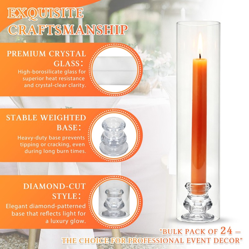 24 Set Hurricane Glass Candle Holders Bulk, Windproof Glass Covers